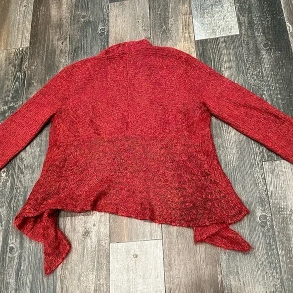 EILEEN FISHER Mohair Wool Blend Burnt Orange Open Front Knit Cardigan Sweater L - Picture 6 of 6